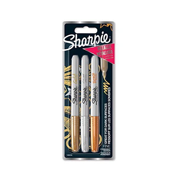 Sharpie Permanent Markers | Fine Tip | Assorted Metallic Colours | 3 Count