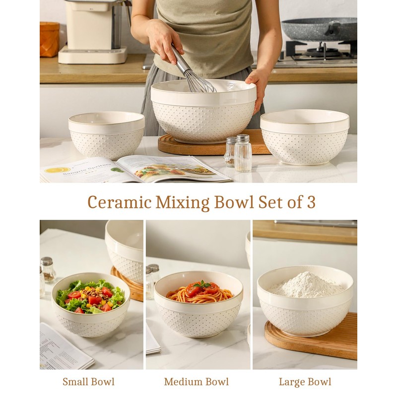 Seyatoo Ceramic Mixing Bowls Set of 3, Large Serving Bowls