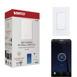 Satco S11267 Starfish WiFi Smart Wall Light Switch, Works with Siri, Alexa, Google Assistant, SmartThings, White, 4.53x1.71x2.76
