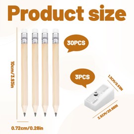 30PCS Mini Pencils with 3 Pencil Sharpeners,Small Pencils,Hb Golf Pencils with Rubbers,Pencils with Rubbers for Toddler,Half Pencils,for Kid School Office Classroom Bridal,Chunky Pencils for Children