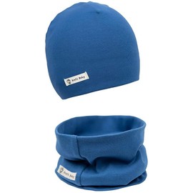 Areti Baby Knitted Hat and Loop Scarf Set, Toddlers’/Children’s Soft, Cotton Beanie Hat, Neck Warmer, Collar, Neckerchief, for Autumn, Winter, Pure Blue