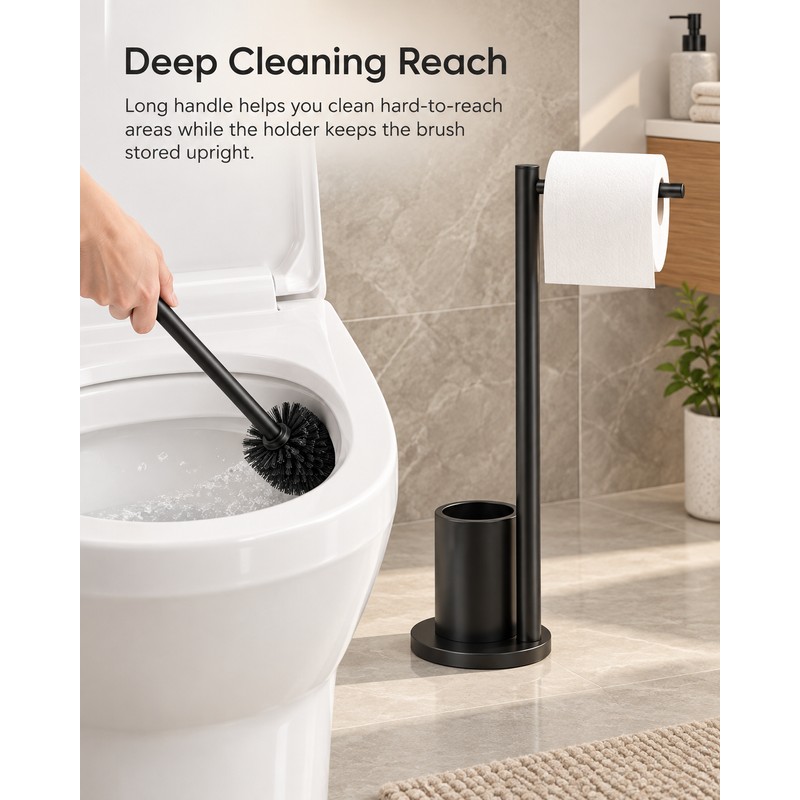 Toilet Brush Holder with Tissue Rack for Bathroom – Freestanding