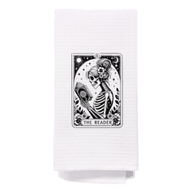 bitCNY Reader Tarot Card Kitchen Towels for Women, Book Lover Gifts, Skeleton Reading Dish Tea Towels for Kitchen Decor, Funny Tarot Card Decorative Hand Towels for Bathroom, 16x24 Inch
