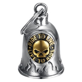 MOCY BELL - Clochette Moto Skull Ride to Live Porte-Bonheur MOCY BELL Acier Stainless Steel Argent Or