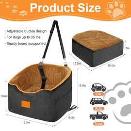 XIEEAOZEE Dog Car Seat for Small Dogs, Memory Foam Booster Dog Seat for Dogs up to 35 lbs, Elevated Pet Car Seat, Travel Safety Car Seat with Washable Removable Cover, Storage Pockets (Black/Brown)