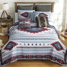 BLACK FOREST DECOR Crimson Ridge Quilt Bed Set - Queen, Southwest Style, Oversized Reversible Bedding, Machine Washable