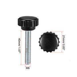 sourcing map M6 x 40mm Metric Male Thread Knurled Clamping Knobs Grip Thumb Screw on Type Hand Clamping Handle Bolt with Plastic Knobs Black 5 Pcs