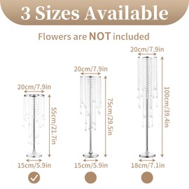 Sziqiqi Flower Centerpieces for Wedding Tables Metal - Tall Vases with Chandelier Crystal Beads for Head Table Silver Flower Stand for Wedding Reception Party Events Road Lead