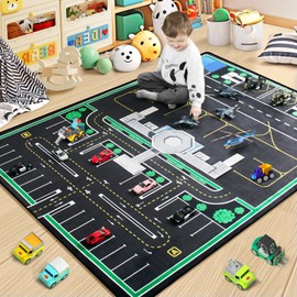 Diysani Kids Rug, Road Carpet for Kids with Combined City Road Traffic System, Car Rug and Airport Play Mat, 5x7 Ft Children’s Play Rugs for Playroom, Children’s City Traffic Map Fun Car Mat,Non-Slip