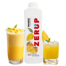 Zerup Zero Sugar Mango Syrup, Sugar-Free Water Enhancer, Zero Calories and Sugar, Keto Friendly, Refreshing with Sparkling Water, Ideal for Soda, Tea, Coffee, Shakes, Smoothies, Desserts, Yoghurt, Indulgent Taste 33.8 Oz (1L), Pack of 4