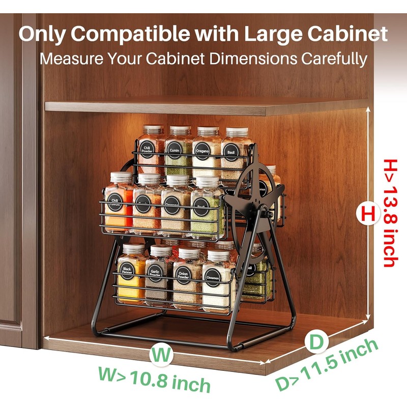 Rotating Spice Rack Organizer for Large Cabinets Kitchen Countertop with