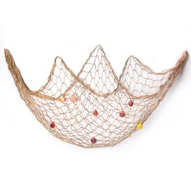 eZAKKA Fish Net Decorative, Decorative Fishing Net 79 x 59inch Mediterranean Style Nautical Wall Hangings Decoration with Sea Shells, Brown