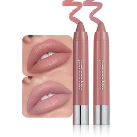 Juego de 2 lápices labiales hidratantes, color rosa y marrón, crema hidratante para mujeres, lápiz labial natural no pegajoso, juego de lápices labial