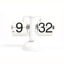 mooas Flip Desk Clock (White), Retro Vintage Design Auto Flip Clock Desk Clock Table Clock Large Number Battery Powered Internal Gear Operated Home Décor Ideal for Home Office School Hotel Café