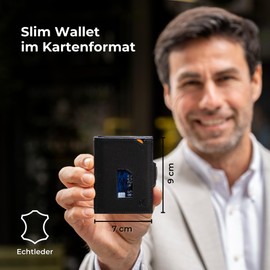 K!DMAN Apollo I RFID Slim Wallet I Small Wallet for Men I Credit Card Holder Made of Genuine Leather I Minimalist Wallet, Elegant black, With large coin compartment