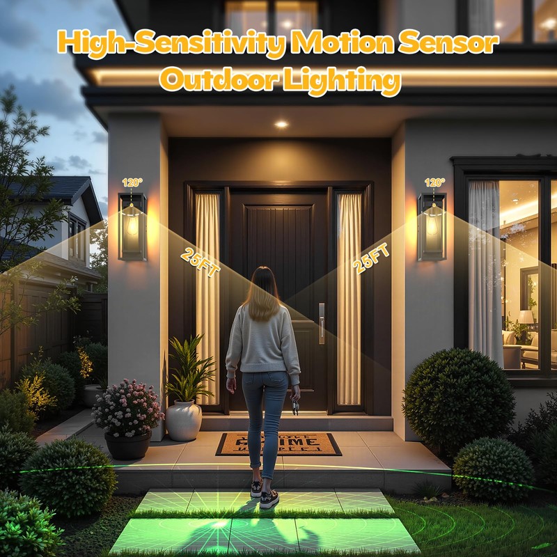 SIAFAVOI Motion Sensor Outdoor Wall Light 2Pack-15in Modern Dusk to