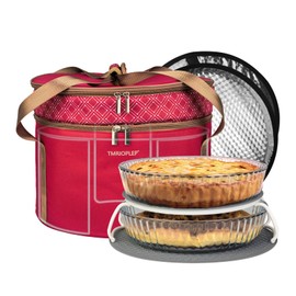 Tmrioplep Pie Carrier With A Lid And Handle, With A Hard Edge That Won'T Collapse, Round Insulated Casserole Carrier,It Is Suitable For The Safe Transportation Of Cold And Hot Food (Red)