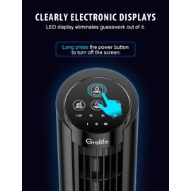 Grelife 13" Electronic Tower Fan with Remote Control, 3 Speed & 3 Modes, 90° Oscillation, LED Display, 7.5H Timer, Quiet Bladeless Cooling – Portable Space-Saving for Bedroom Office, Home