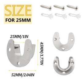 Ruidee Set of 4 Round Tube Bracket 25 mm Rod Holder U-Shaped Set Stainless Steel Flange Holder for Clothes Rails, Clothes Airer (FL/Silver/25 mm)