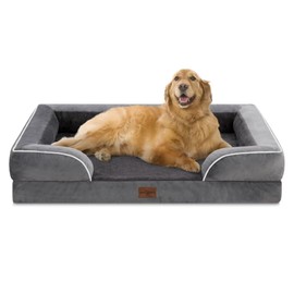 Comfort Expression XL Dog Bed with Bolster, Waterproof Orthopedic Foam Dog Beds for Extra Large Dogs, Washable Dogs Sofa Pet Bed with Removable Cover & Non-Slip Bottom(X-Large,Dark Grey)