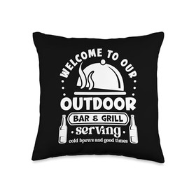 Welcome to Our Outdoor Bar and Grill Father's Day Throw Pillow