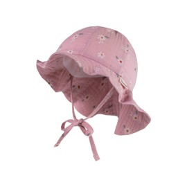 Sterntaler Sun Hat Daisy Muslin with Tie and Neck Protection - Peaked Cap Baby Lined with Batiste (Organic) - Cotton Muslin Sun Hat with Size Adjustment Band - Velvet Pink, 45