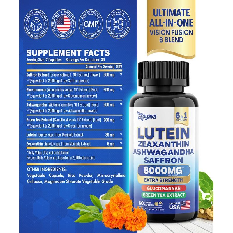 Zoyava Lutein Supplement 8000mg – Extra Strength Eye Support with