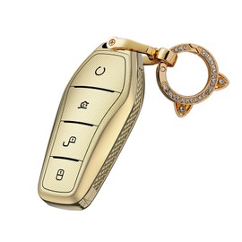 TECART Car Key Case Cover Fits BYD Song Plus Atto 3 Han EV Tang DM Qin Seal Dolphin PC Metal Car Key Cover Accessories 4 Button C Gold, C-gold
