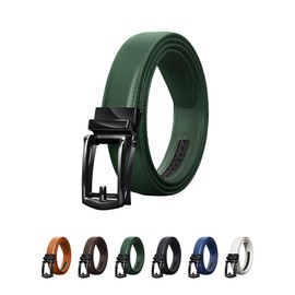 Alivern Men's Casual Belt, Stepless Adjustment, No Holes, Auto Lock Type, Adjustable Size, Durable, Business Belt, Leather, 29.5 - 49.2 inches (75 - 125 cm), Easy to Use, green, Free size