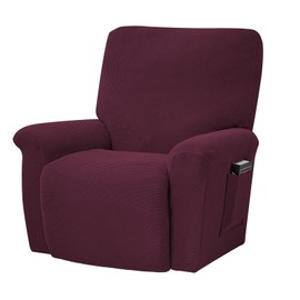 Qubjus Stretch Recliner Cover 4-Pieces, 1 Seat Recliner Chair Covers, Soft Classic Elastic Couch Covers Furniture Protector with Pocket(Recliner, Purple)