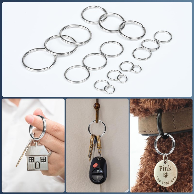 HUSAIHU 30Pcs Key Ring Hoops (10mm), Round Silver Key Rings,