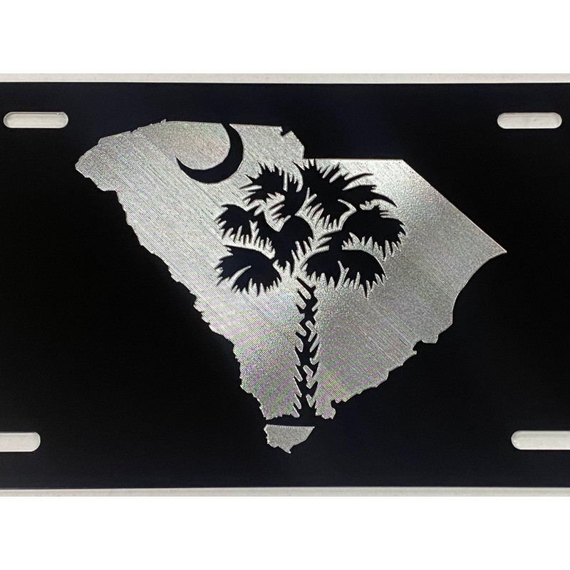 Engraved SC Palm Palmetto Tree Car Tag Diamond Etched Vanity