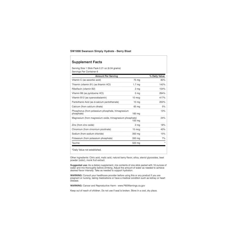 Swanson Simply Hydrate Electrolyte Mix - Sugar-Free Variety Pack -