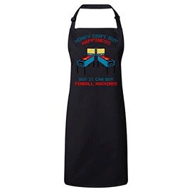Fabulous Premium Kitchen Apron Pinball Machine - Money Can't Buy Happiness Flipper Video Games, black