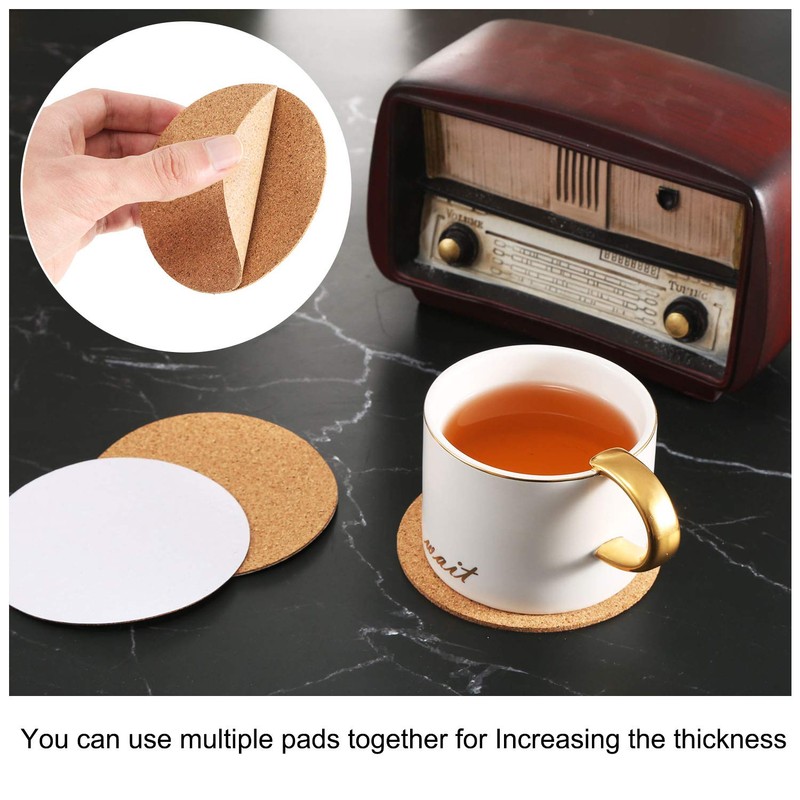 60 Pieces Self Adhesive Cork Coasters Squares/Round 4 x 4