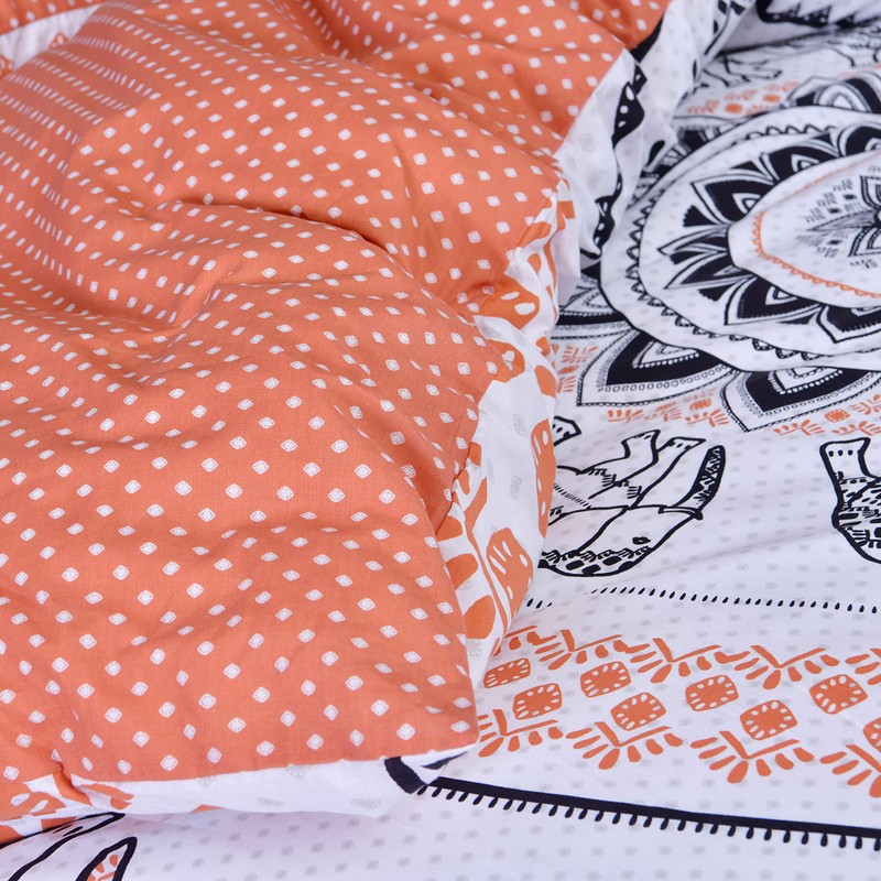 Sleepdown Tribal Elephant Mandala White Rust Orange Reversible Duvet Cover