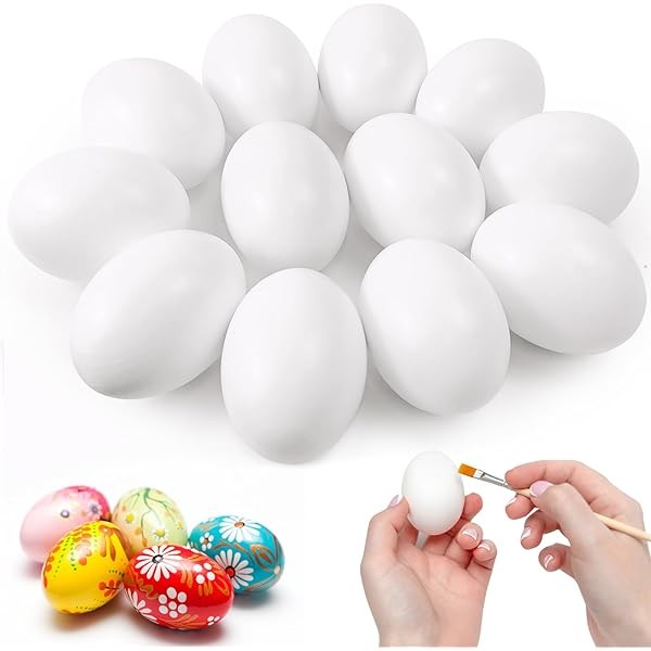 12 Pieces Wooden Fake Eggs, White Wooden Easter Egg Wood