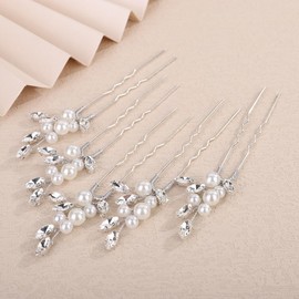 Rumtock 5pcs Beads Rose Gold Hair Pins Set Wedding Bridal Pearl Hair Piece for Women Special Occasion Bobby Pins (Silver)