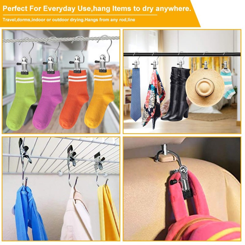 BUZIFU 20 Pcs Portable Laundry Hooks, No-slip Metal Boots Hangers,Single