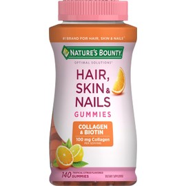Nature's Bounty Hair, Skin & Nails Gummies with Biotin & Collagen – Citrus Flavor Daily Beauty Supplement, 140 Ct