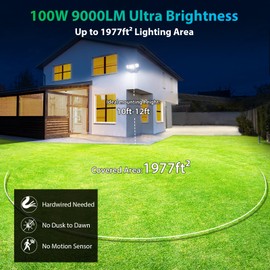iMaihom 100W Flood Lights Outdoor, 9000LM Ultra Bright LED Flood Light Outdoor, 3 Adjustable Heads Security Lights, IP65 Waterproof Outside Flood Light, 6500K Floodlight for Yard Garage Court (White)