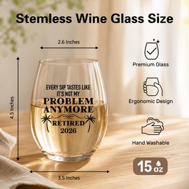 PUVOXHO Retired 2026 Wine Glass for Women Men, Funny Retirement Stemless Wine Glass, 2026 Retirement Party Decoration, Farewell Gifts for Coworker Boss Grandpa Mentor