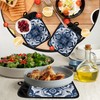 Blue and White Chinoiserie Floral Pot Holders with Pockets, Blue