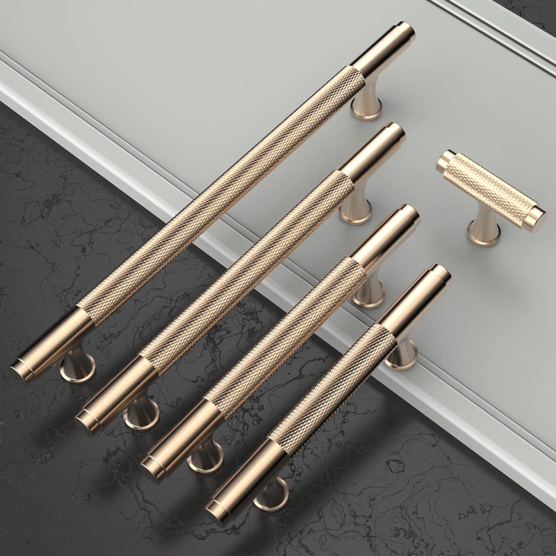 Coinkoly 10 Pack Brushed Gold Cabinet Knobs Knurled Kitchen Cabinet