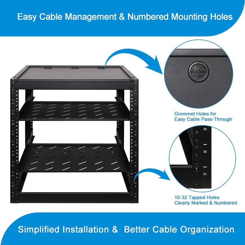 RackPath 12U Open Frame Network Rack with 2X 14in Vented