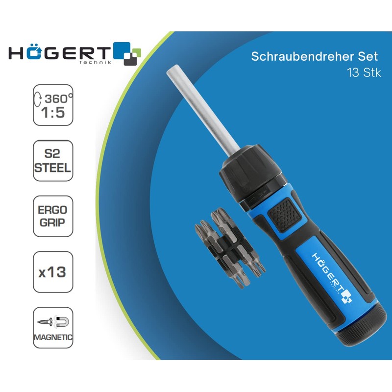 Högert HT1S215 Screwdriver Set of 13 with Innovative Construction with