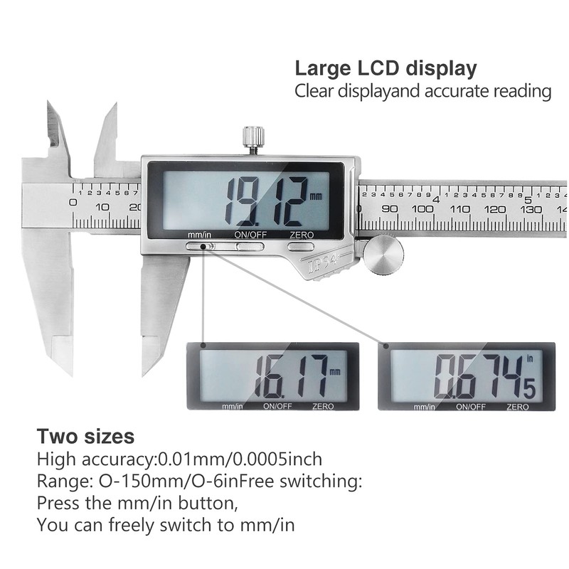 Digital Caliper, 0-150mm / 0-6" Metric Inch Conversion Depth Gauge