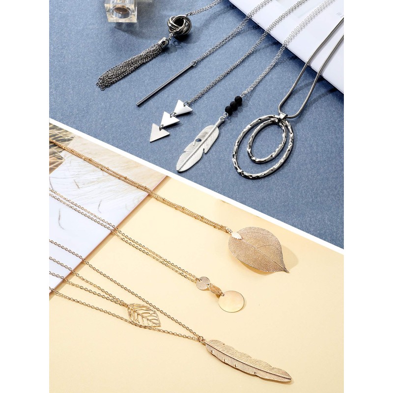 Hicarer 12 Pieces Long Pendant Necklace Set Y Tassel Leaf