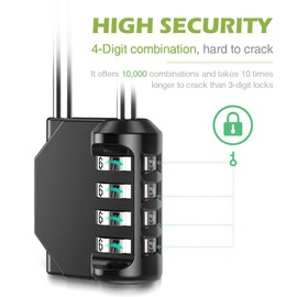 KeeKit Combination Padlock, 2.6 Inch Long Shackle 4 Digital Resettable Lock, Outdoor Waterproof Gate Lock for School, Gym & Sports Locker, Toolbox, Case, Fence - 2 Pack, Black