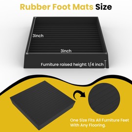UBANU 3x3 Square Rubber Furniture Wheel Cup, Scratch Resistant Floor Protection, Anti Slip Tread with Grip, Anti Shake Foot Pads Suitable for Beds and Sofas - Protect Any Floor (Set of 4) Black